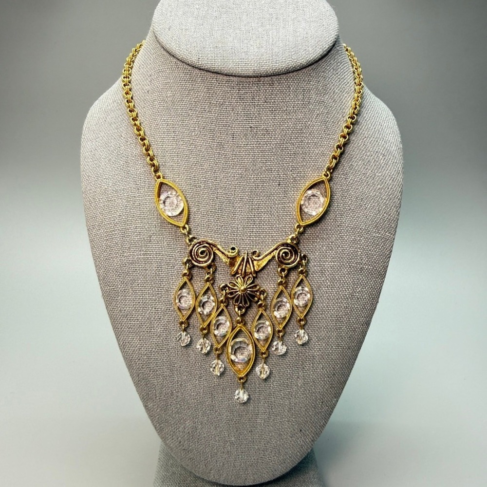 Vintage Tortolani Crystal Dangle Drop Gold Tone Necklace 15 - 19" Adjustable